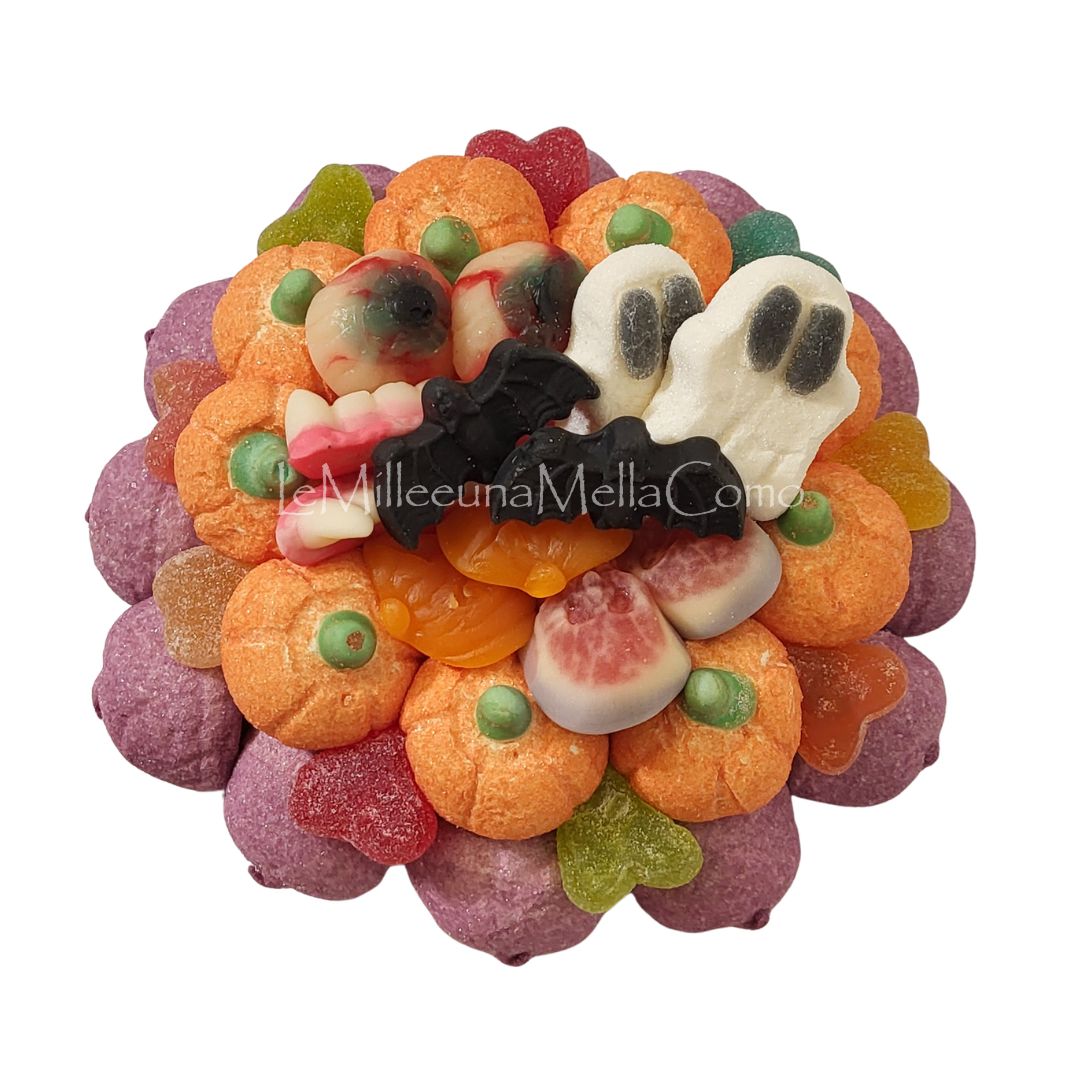 Torta piccola di caramelle e marshmallow per Halloween Le Mille e Una Mella Como